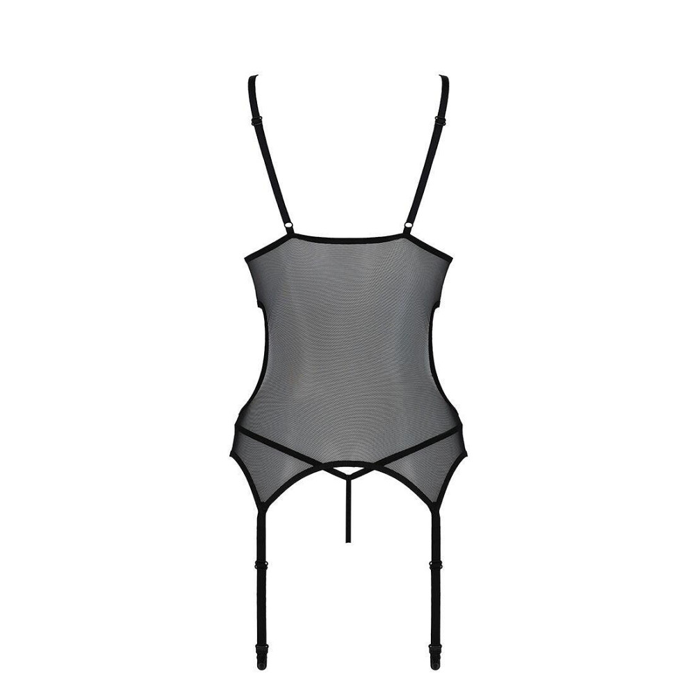 Корсет із підв’язками та ажурним ліфом Passion CHRISTA CORSET L/XL, black, стрінги в комплекті Sex Aura Київ - фото 6