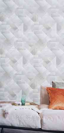 Шпалери вінілові на флізеліні Grandeco Universe метрові абстракція фігури 3д бірюзові сірі сріблясті Київ