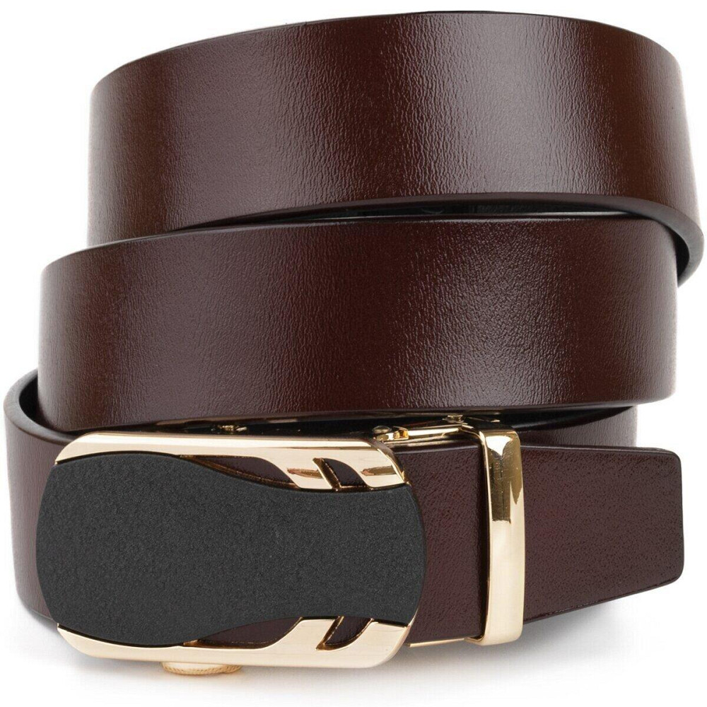 Ремінь чоловічий з золотистою пряжкою автомат Vintage 20323 Коричневий Київ - фото 1