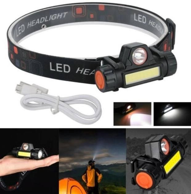 Мощный налобный фонарь со встроенным магнитом BL-872-XPE+СOB Black MicroUSB Бровары - изображение 1