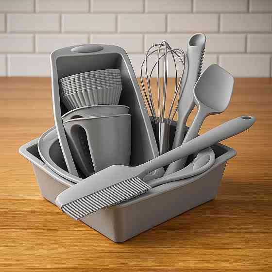 Набор формы силиконовые для выпечки 22 штук,комплект кухонных пренадлежностей с прихватками,цвет серый Каменец-Подольский