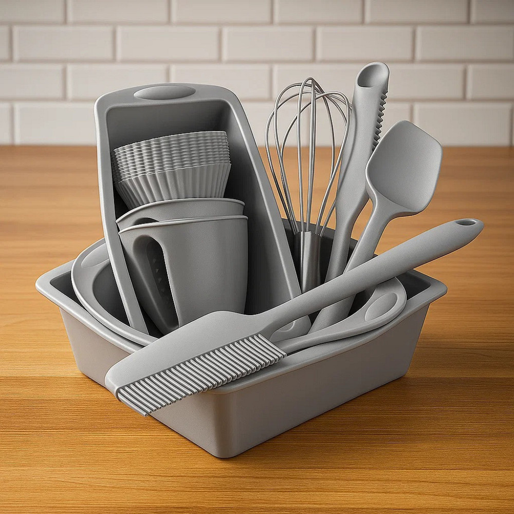 Набор формы силиконовые для выпечки 22 штук,комплект кухонных пренадлежностей с прихватками,цвет серый Каменец-Подольский - изображение 1