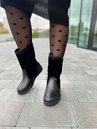 HD Напівчоботи жіночі HD чорні шкіра+замша натуральна висота черевика 21 см обхват 33 см (2095) Коломия