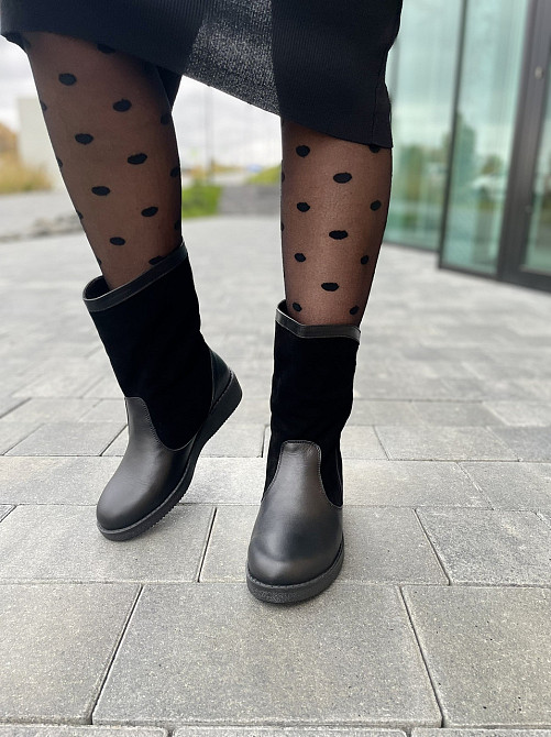 HD Напівчоботи жіночі HD чорні шкіра+замша натуральна висота черевика 21 см обхват 33 см (2095) Коломия - фото 4