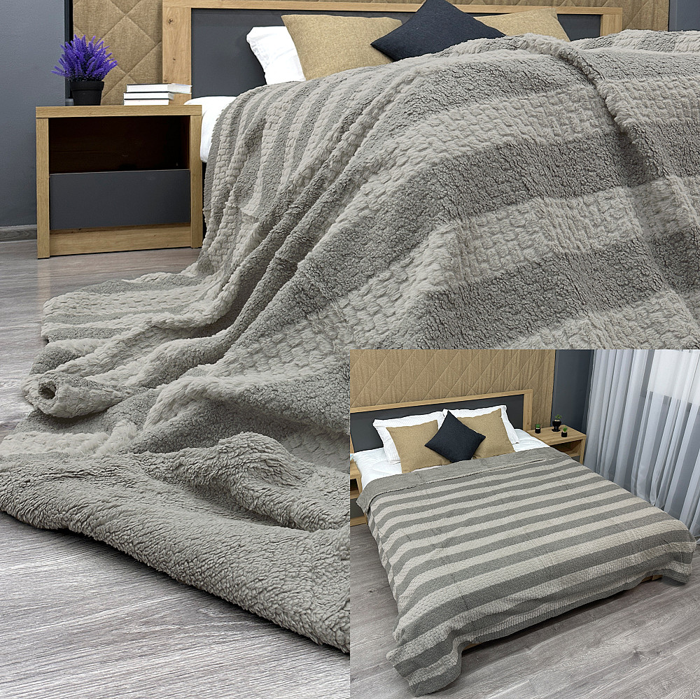 Плед 200х230 см (+-10см) Рогожка на овчине 