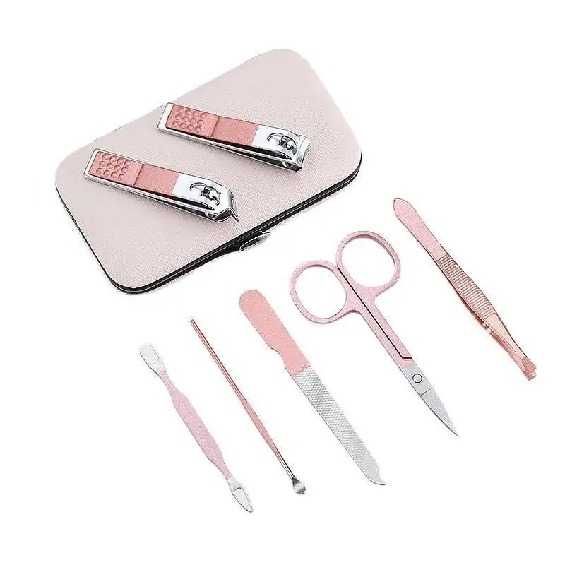 Набір для манікюру і педикюру 7 багатофункціональних предметів, пилка, ножиці, пінцет в кейсі колір бежевий Кам'янець-Подільський - фото 3