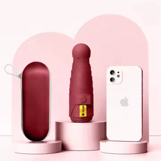 Зонт механический.Зонт карманный от дождя и солнца.Мини-зонт в футляре на 8 спиц в чехле цвет бордовый Каменец-Подольский