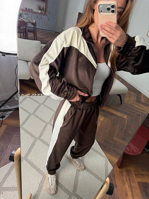 Жіночий велюровий костюм зі вставками Шоколадний, 42/46 Харків - фото 3