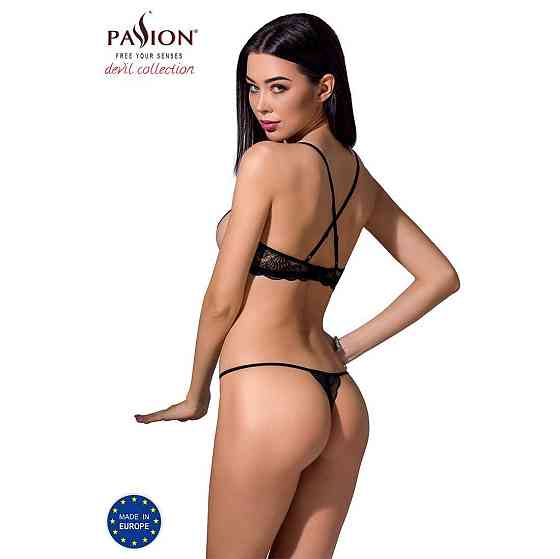Комплект білизни Passion Exclusive QUENTRIS BIKINI L/XL, black, стрінги і напіввідкритий ліф Sex Aura Київ