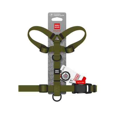 Шлей для собак WAUDOG Magnet анатомическая Н-образная с QR-паспортом, магнитная пряжка-фастекс S хаки (262231) Винница