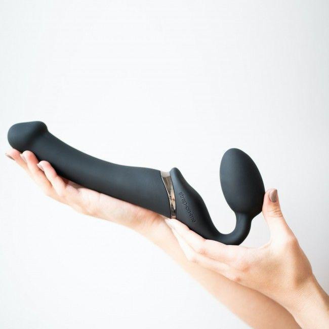Безремінний страпон з вібрацією Strap-On-Me Vibrating Black M, діаметр 3,8см, пульт ДК, регульований Sex Aura Київ - фото 9