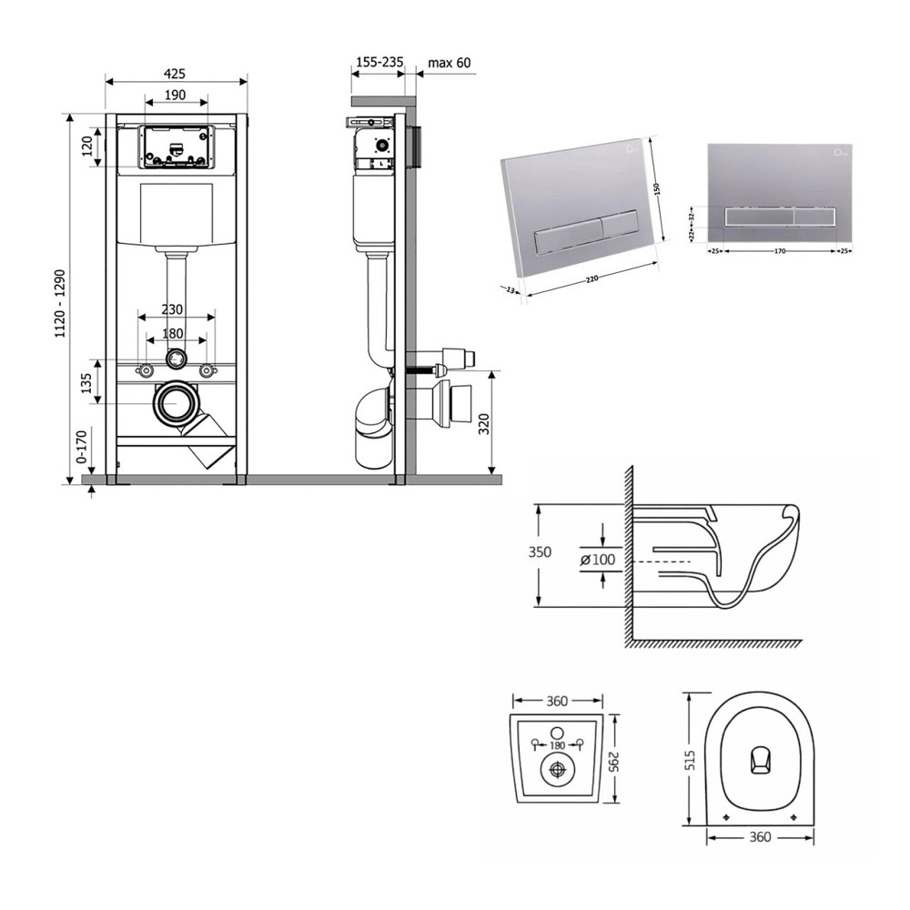 Готовое решение Qtap для ванной комнаты: подвесной унитаз Taurus Ultra Quiet 515×360×350 + комплект инсталляции Nest 4 в 1 Киев - изображение 2