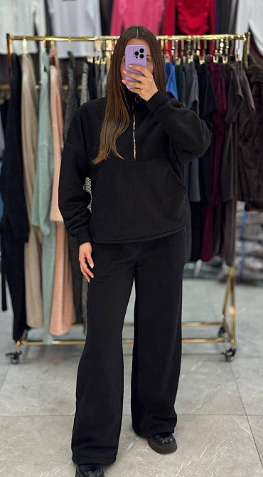 Жіночий теплий прогулянковий костюм вільного крою турецький фліс Чорний, 46/48 Одеса - фото 1