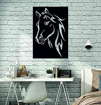 Декоративное настенное Панно «Лошадь», Декор на стену 90*61 см, Черный Киев