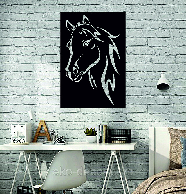Декоративное настенное Панно «Лошадь», Декор на стену 90*61 см, Черный Киев - изображение 4