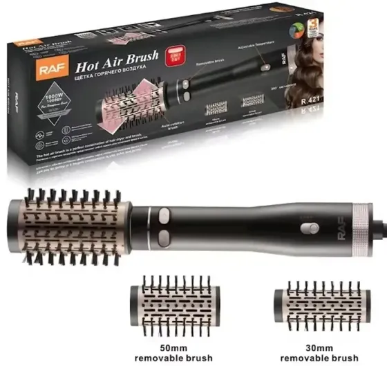 Фен-щітка RAF R421 1000Вт з 2 насадками, для укладки та сушіння волосся, потужний та компактний Одеса