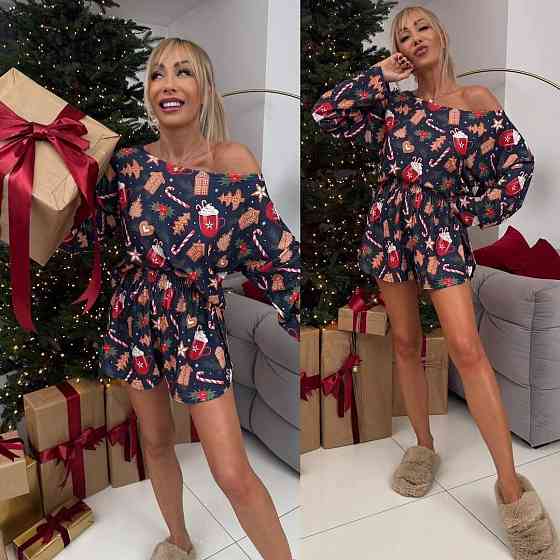 Жіноча стильна різдвяна піжама-трійка, з тканини: софт Синій, 42/44 Одеса