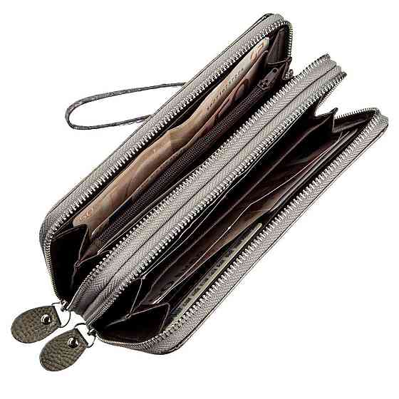 Гаманець жіночий з екокожі на дві блискавки лаковий Хамелеон Сірий (KIVI) Київ