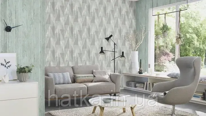Шпалери вінілові на флізеліні Rasch Clasik 0,53х10 під дошку структурні сірі зелені Київ - фото 2