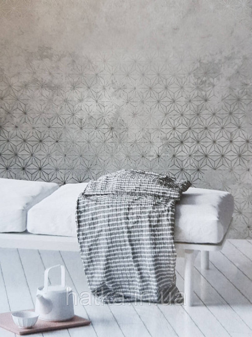 Обои виниловые Grandeco One roll one motif 2 A35101 панно 3д лофт штукатурка под бетон снежинки серые бежевые Киев - изображение 1