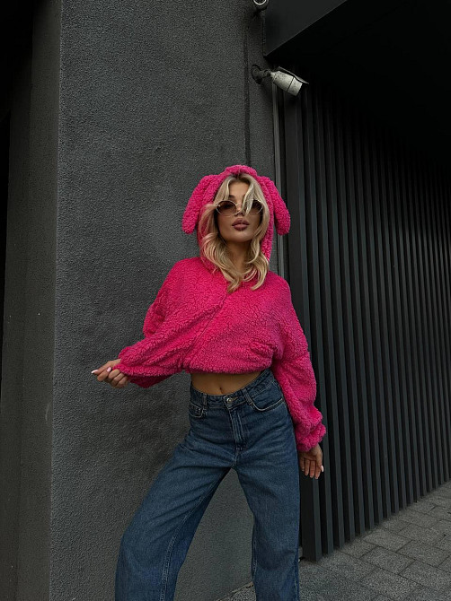 Жіноче плюшеве оверсайз худі з вушками на блискавці турецьке м'яке хутро Одеса - фото 7