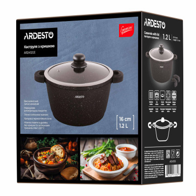 Кастрюля Ardesto Gemini Anzio, 1.2л, алюміній, чорний (AR2412GE) Винница - изображение 7