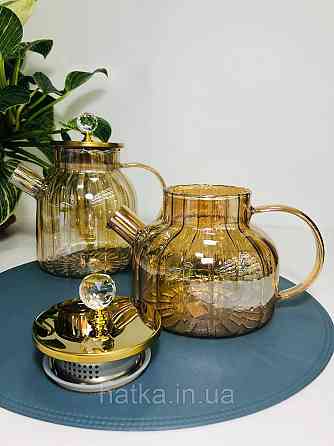 Чайник заварювальний Olens "Страйп" 1000 мл скляний із метал кришкою для дому та ресторану Київ
