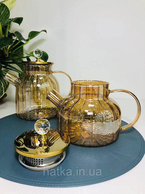 Чайник заварювальний Olens "Страйп" 1000 мл скляний із метал кришкою для дому та ресторану Київ - фото 2