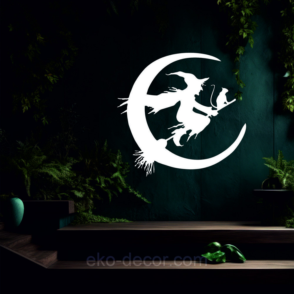 Декоративное настенное Панно «Ведьма на метле с котом», Декор на стену 90*86 см, Белый Киев - изображение 5