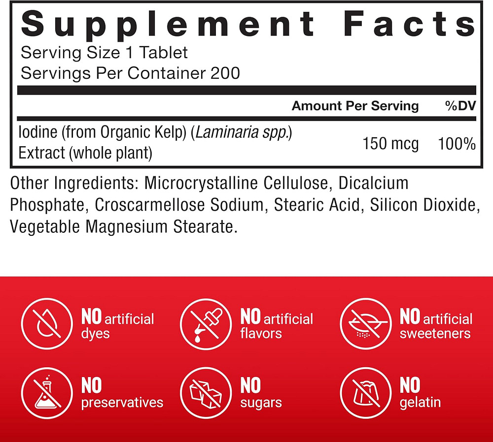 Натуральный Йод (Ламинария) Force Factor Kelp, 150 mcg, 200 Tablets Луцк - изображение 2