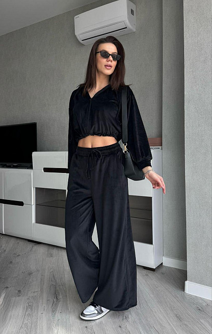 Жіночий стильний костюм з турецького королівського велюру Чорний, 46/48 Одеса - фото 2