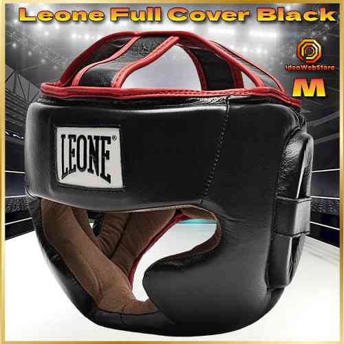 Шолом для боксу з повним захистом тренувальний з натуральної шкіри чорний Leone Full Cover Black розмір M Київ