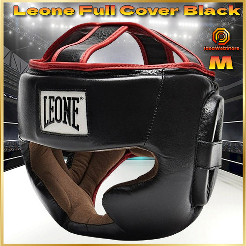 Шолом для боксу з повним захистом тренувальний з натуральної шкіри чорний Leone Full Cover Black розмір M Київ - фото 1