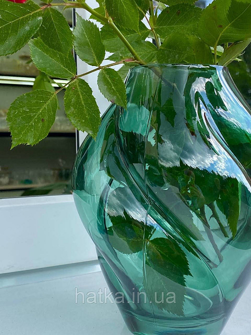 Ваза скляна 16*16*20 см "Джина" зелене товсте скло Київ - фото 3