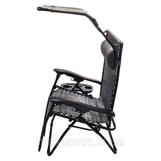 Шезлонг лежак раскладной с козырьком садовое кресло Bonro SP-167A для сада и дома отдыха на природе серый Мостиска