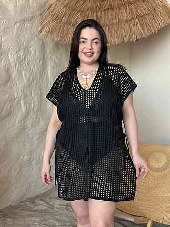 Пляжная туника женская большого размера накидка на купальник PLUS SIZE ажурная короткая свободного кроя белая Одесса