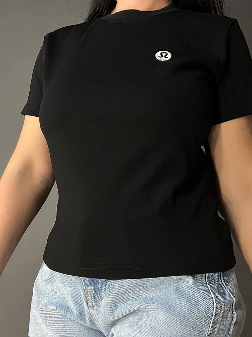 Футболка женская A-N 26048 базовая средняя длина классическая вышивка омега, черный, one size Киев - изображение 4