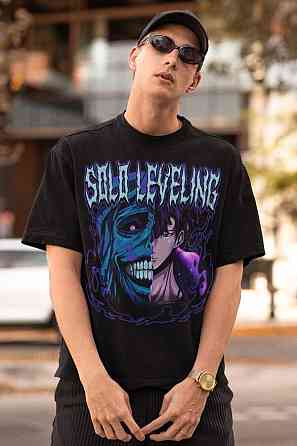 Футболка для мальчика аниме Соло Левелинг Сунг Джинвоо оверсайз (рост от 165 до 180 ) Черний AnimeJ0863m Днепр