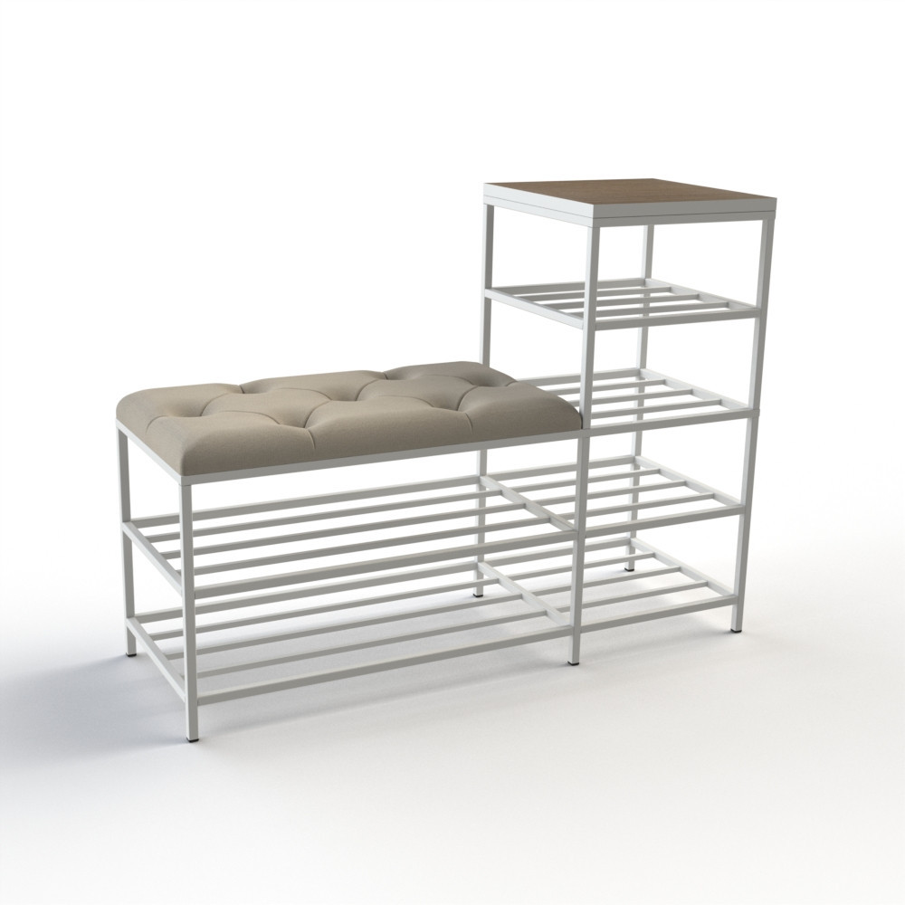 Банкетка для обуви с полками Барселона-1 (100 см) Велюр Светло-серый/риголетто темный 6-1-9003 Киев - изображение 1