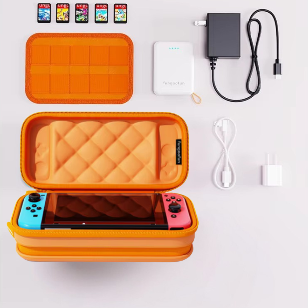 Сумка чехол для приставки кейс Fungoofun для консоли Nintendo Switch и аксессуаров на 2 отделения,оранжевый Каменец-Подольский - изображение 5