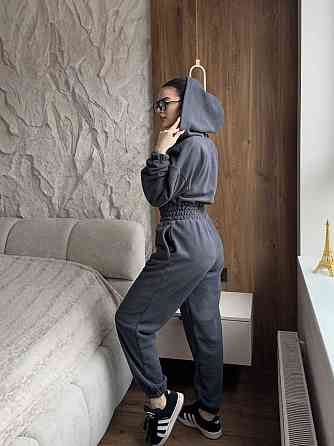 Женский теплый повседневный комбинезон с капюшоном турецкий флис Графит, 50/52 Одесса