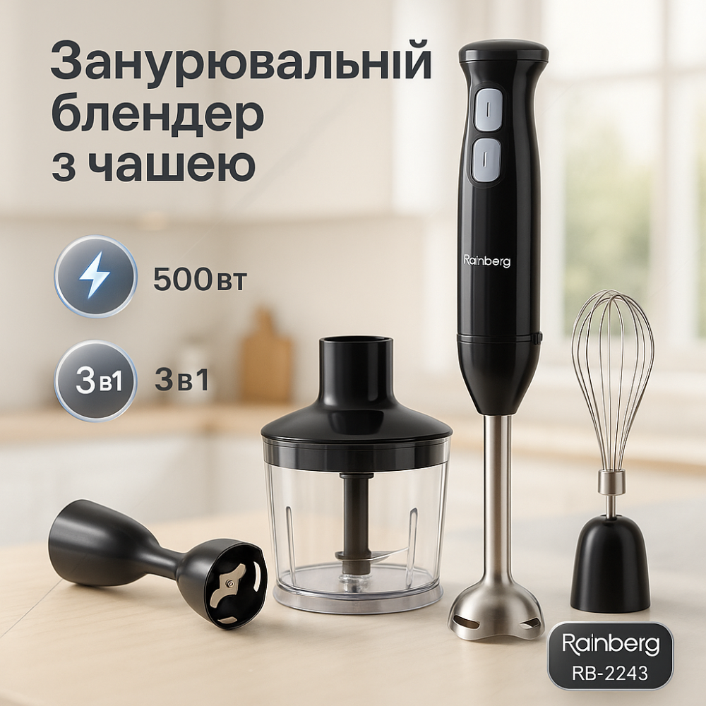 Погружной бытовой блендер насадки Rainberg RB-2243, Блендер для детского пюре кухня HY-43 Львов - изображение 12