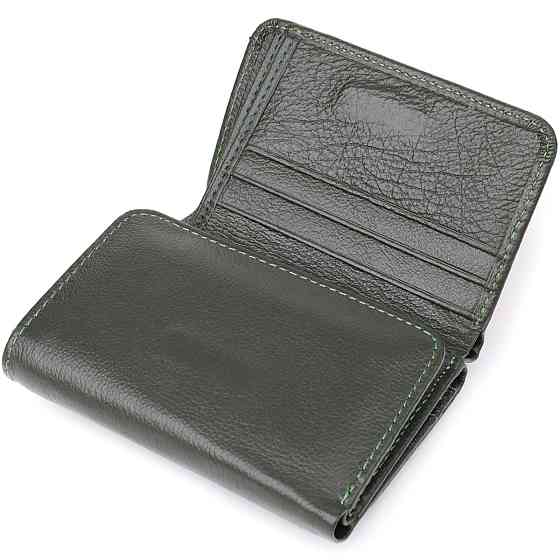 Маленький гаманець зручного формату із натуральної шкіри ST Leather 23076 Зелений Київ