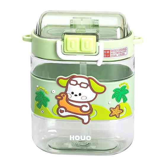 Yiwu Пляшка для води дитяча з трубочкою та ремінцем 560 мл пляшечка для пиття в школу 15 см Зел Киев