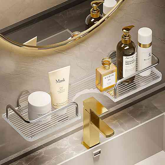 Акриловая настенная полка над раковиной для ванной и кухни, навесная полка 40×10см, цвет серебряный Каменец-Подольский