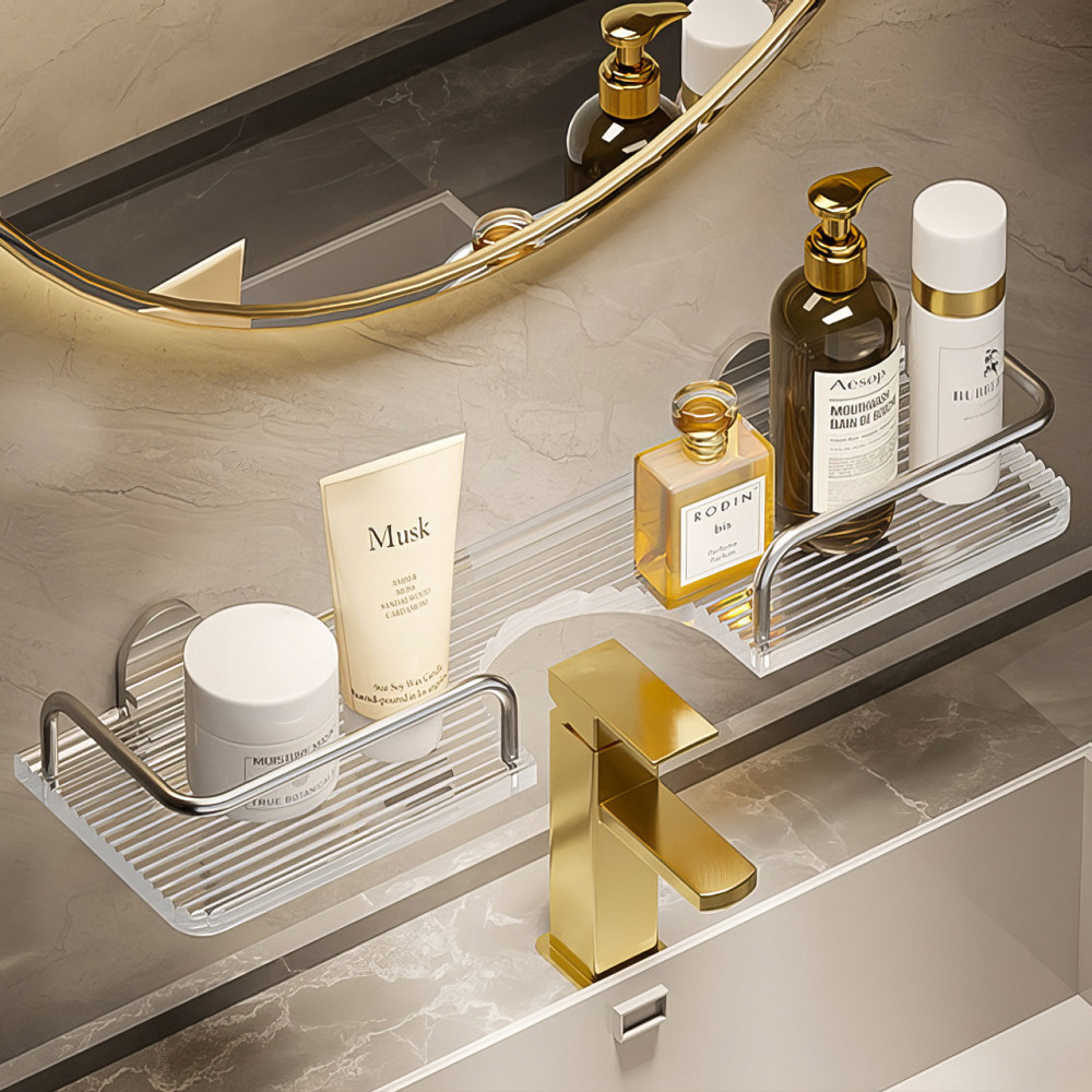 Акриловая настенная полка над раковиной для ванной и кухни, навесная полка 40×10см, цвет серебряный Каменец-Подольский - изображение 1