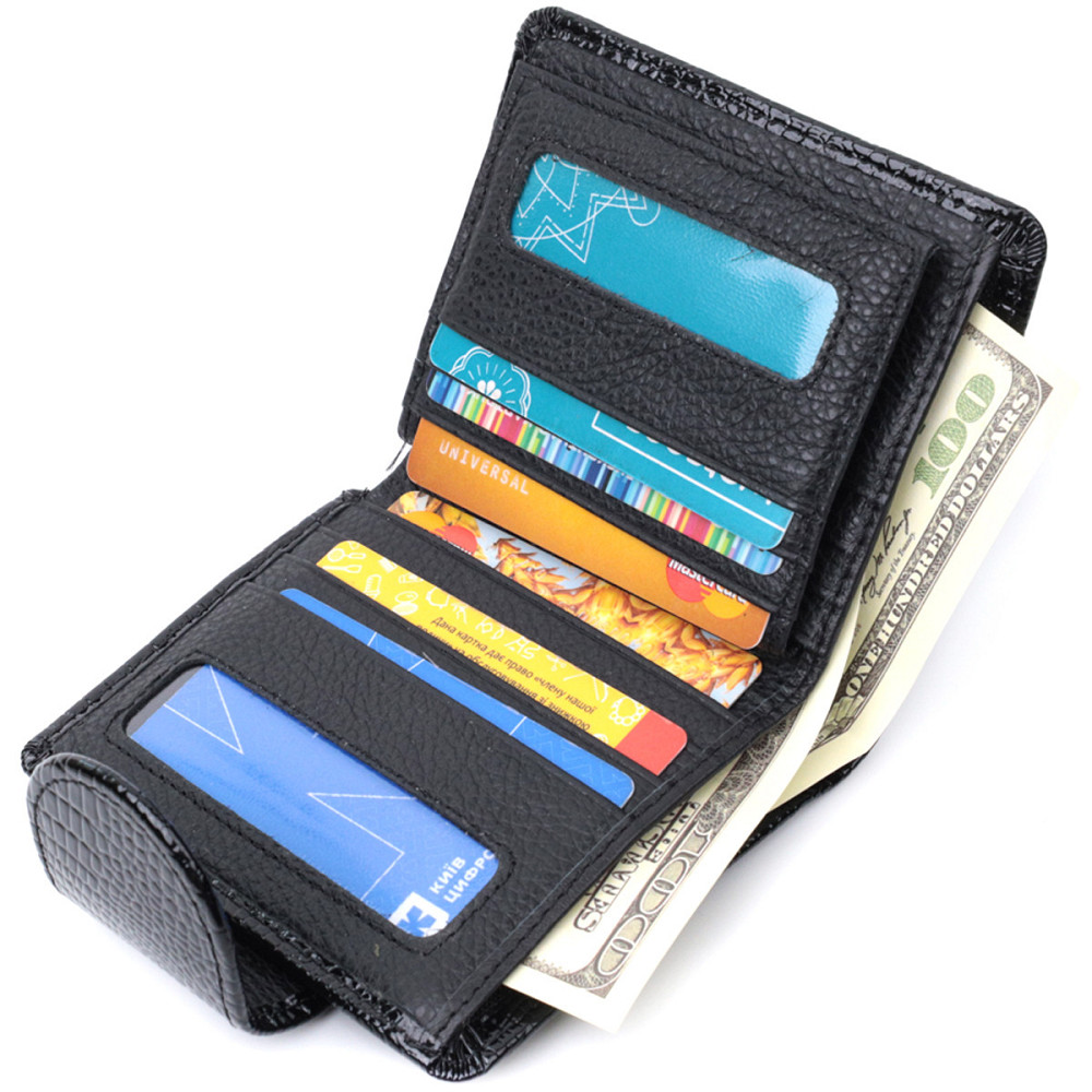 Гаманець для жінок середнього розміру з натуральної шкіри ST Leather 22686 Чорний Київ - фото 5