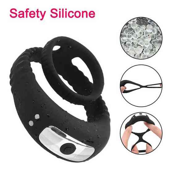 Тройное эрекционное виброкольцо на пенис и мошонку USB - Черный Винница