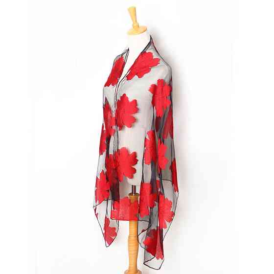 Шарф женский с цветами 180 на 68 см красно-черный Киев