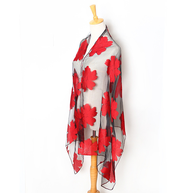 Шарф женский с цветами 180 на 68 см красно-черный Киев - изображение 2